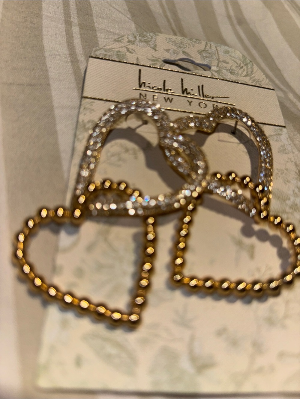 Nicole Miller Gold Double Heart ❤️ EARRINGS
